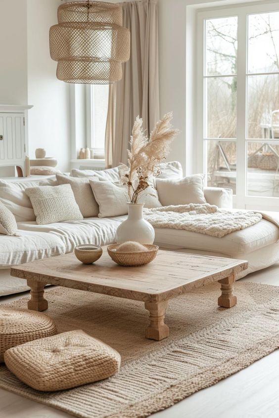 boho theme living room with coffee table