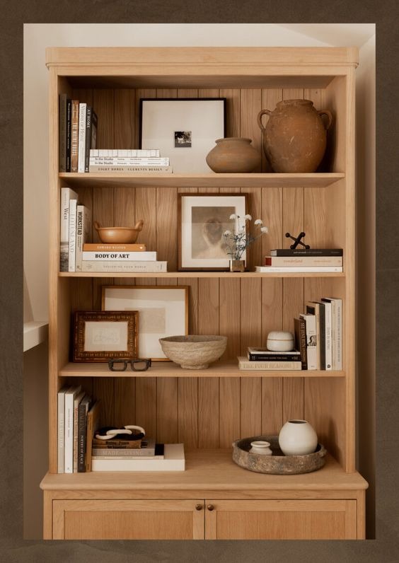 neutral bookshelf decor ideas