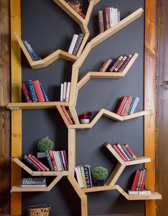 wall DIY bookshelves shaped like a tree