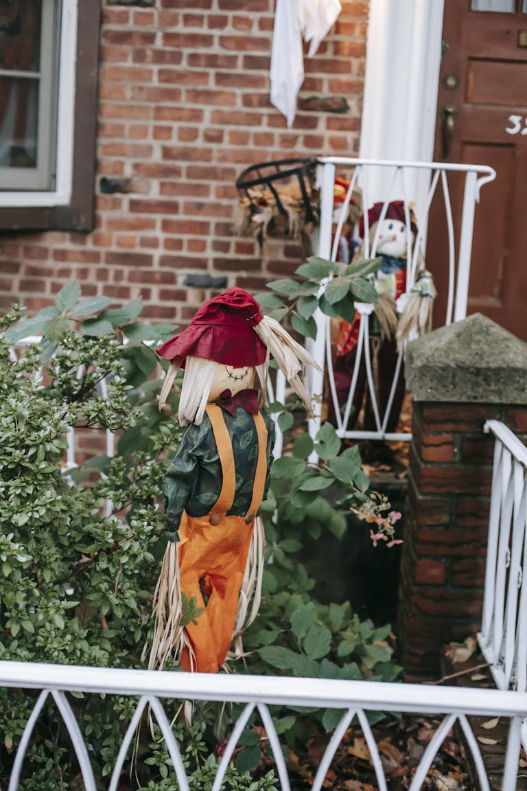 Terrible decorations near entrance of house