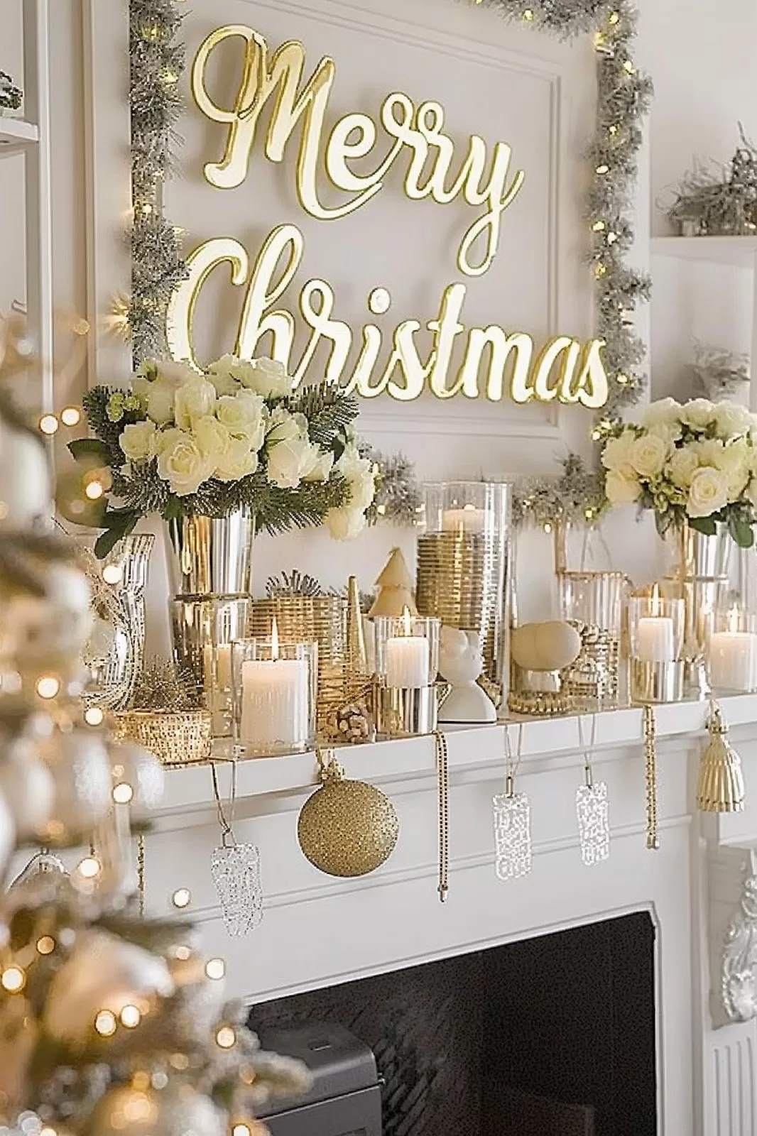 silver and gold Christmas decorations