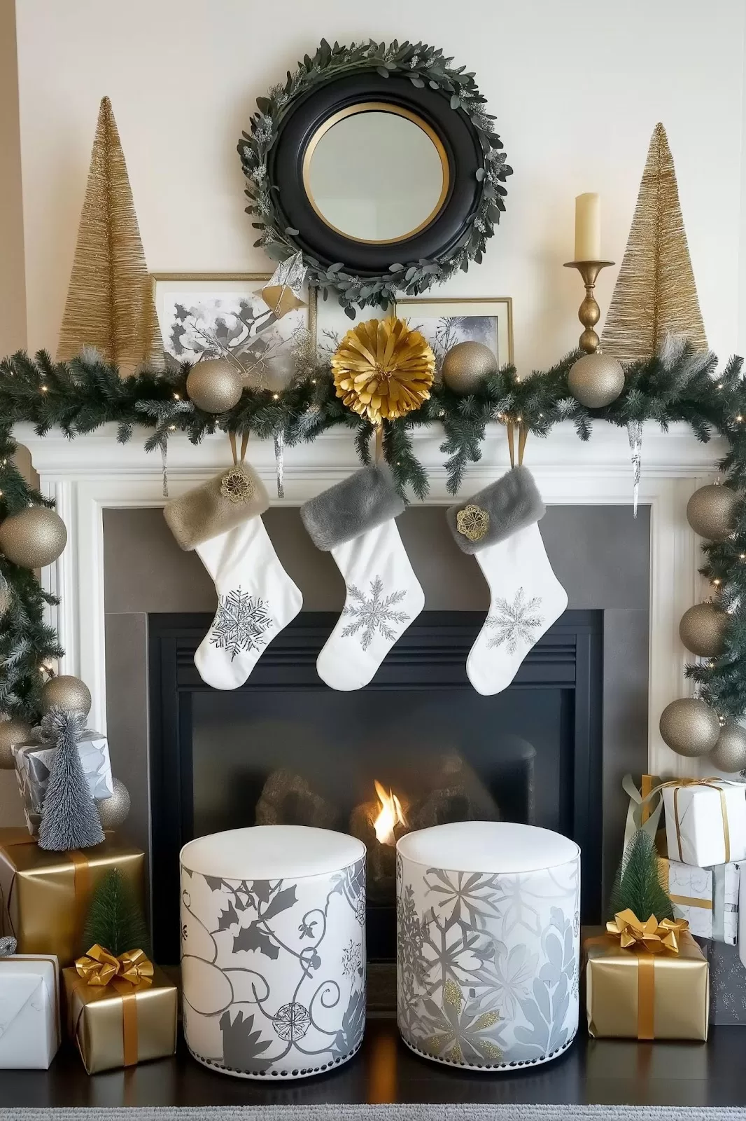 silver and gold Christmas decorations