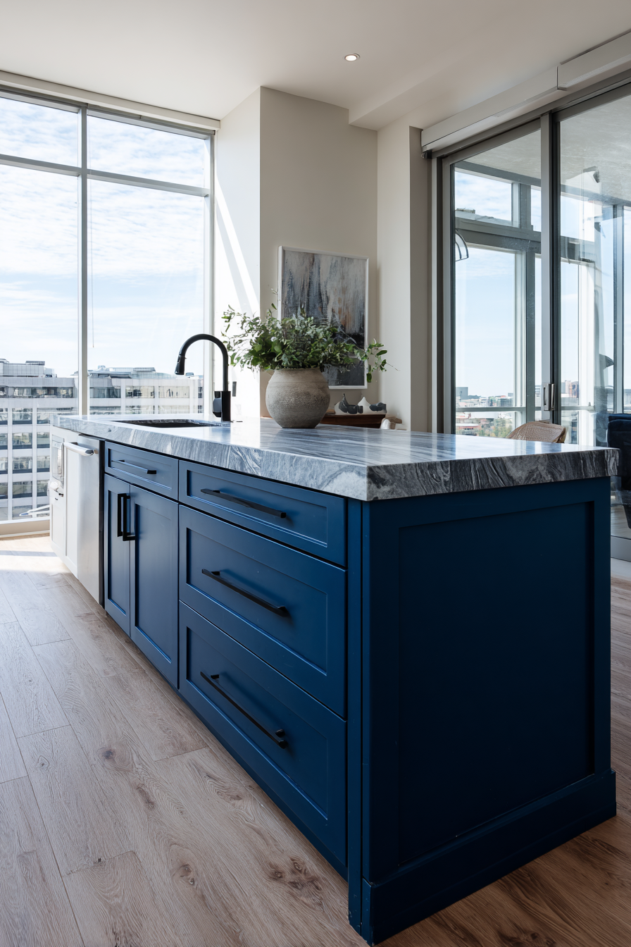 blue kitchen cabinets